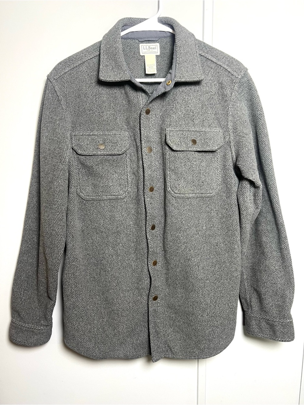 L.L.Bean Men’s Small Gray Fleece Shirt Jacket Snap Front Elbow Patches Shacket
